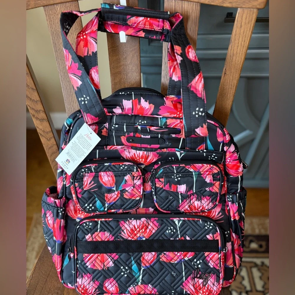 Lug Puddle Jumper LE Tote Bag. Pom Pom Floral Black. NWT - Picture 5 of 11
